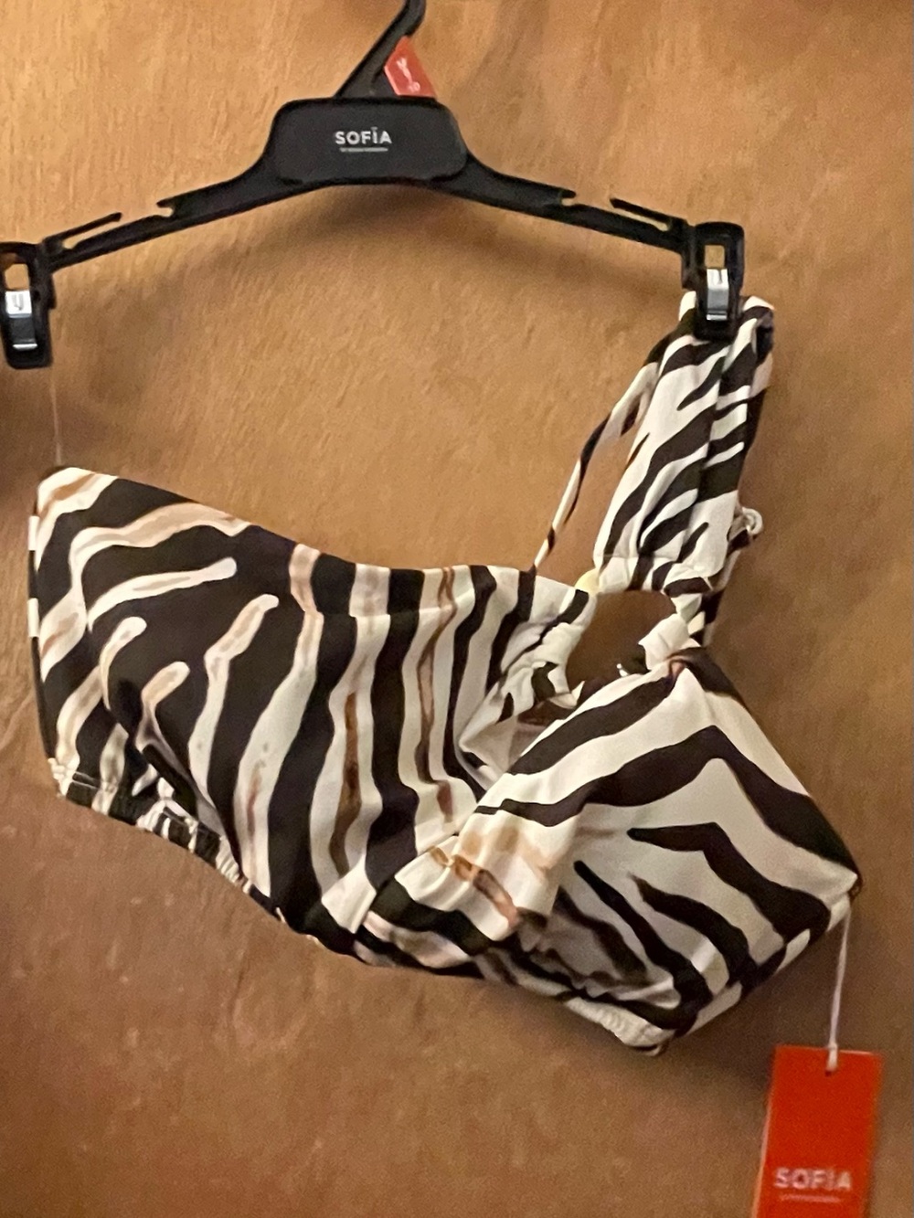 sofia by sofia vergara Brown and White Zebra One-Shoulder Bikini Top